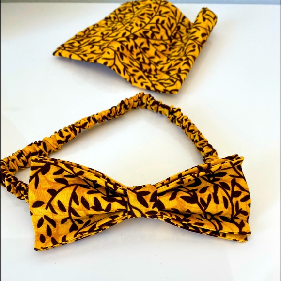 African Print Bow tie with matching pocket square O/S - Picture 2 of 3